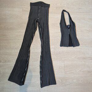 ribbed flare pants and halter top two piece set